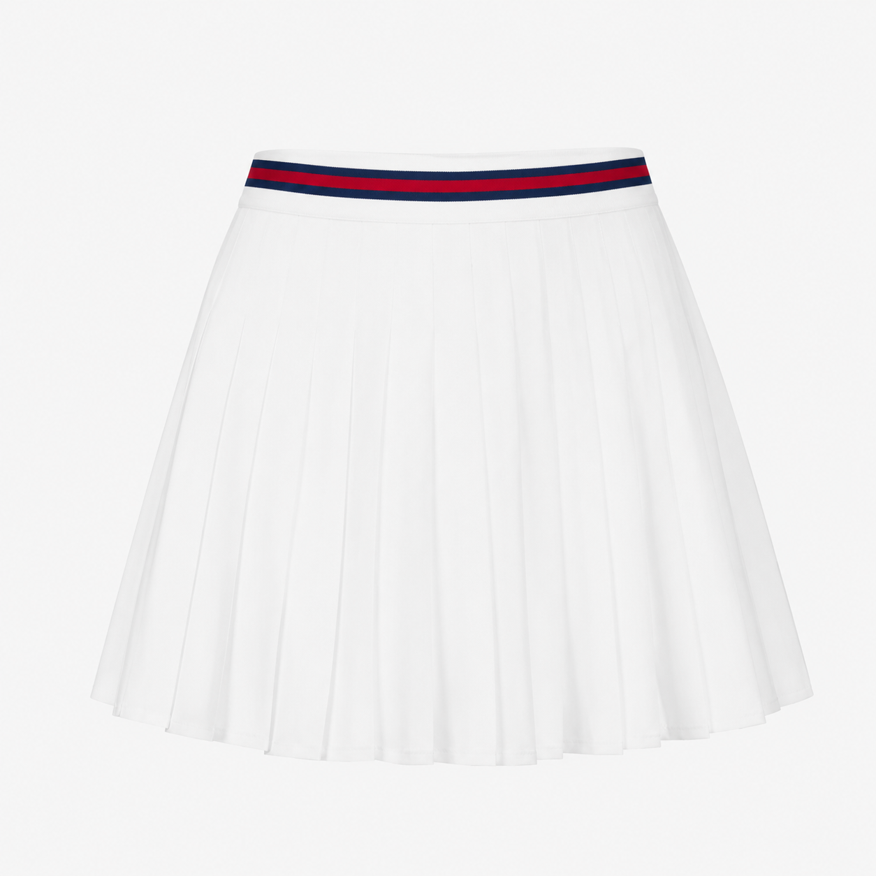 Flat lay of the white pleated skirt from the Fitfigura Ace Set – Signature Court Form, showing the contrast waistband detail.