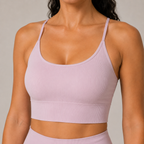 Close-up of the light pink Fitfigura Ace Skirt – Pleated Form styled with a matching crop top, showing the soft athletic fabric and coordinated look.