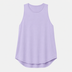Flat lay of the Fitfigura Ace Top – Sculpt Tank Form in light purple, showing the sleeveless neckline, curved hem, and smooth athletic fabric.