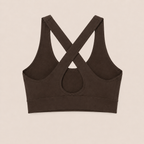 Flat lay back view of the dark brown Fitfigura Crossback Bra – Sculpt Line, highlighting the crossback straps and keyhole detail.