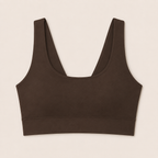 Flat lay front view of the Fitfigura Crossback Bra – Sculpt Line in dark brown, showing the scoop neckline and wide straps.