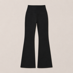 Flat lay of the Fitfigura Lounge Flare Pant – Relaxed Luxury Form in black, showing the high waist and full-length flared leg design.