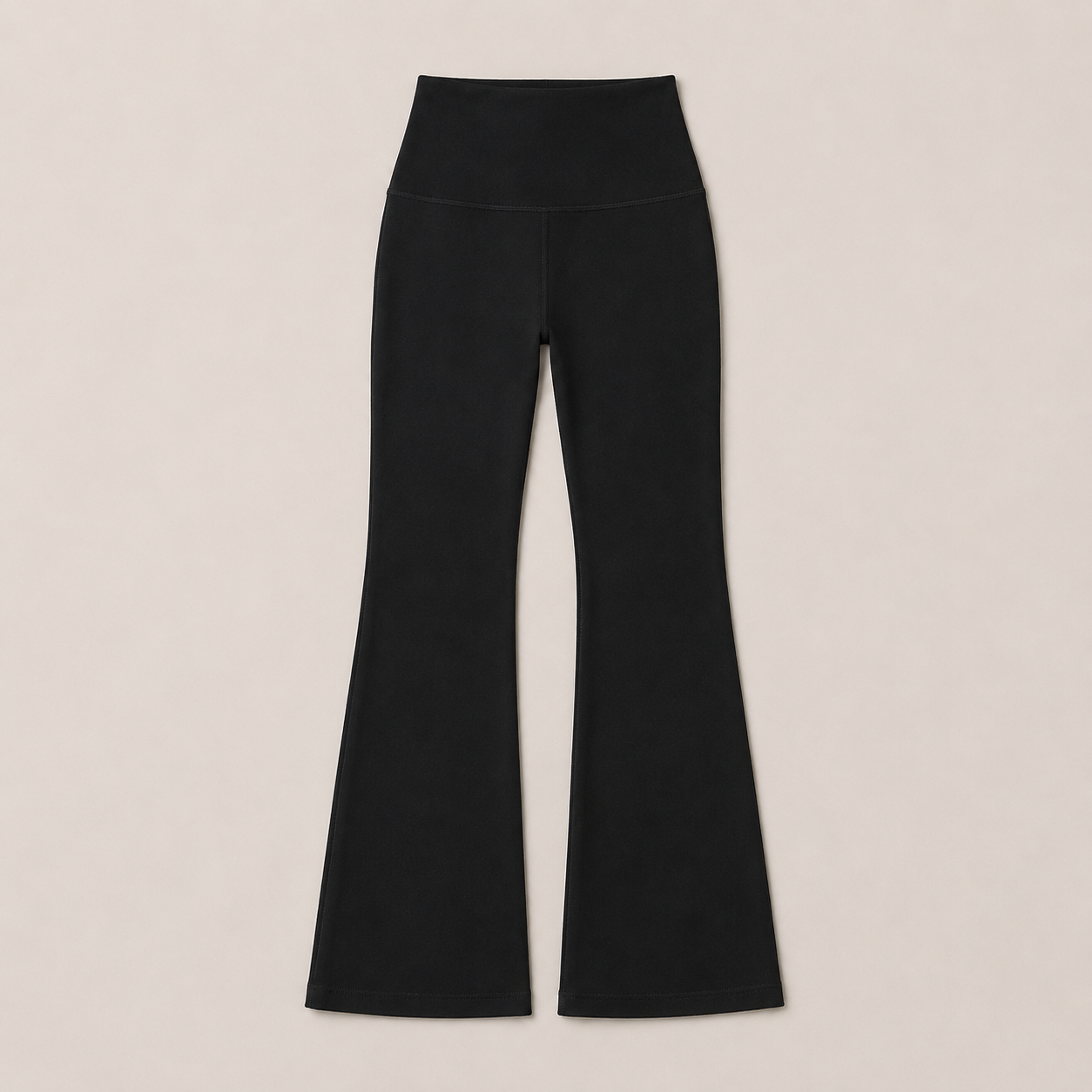 Flat lay of the Fitfigura Lounge Flare Pant – Relaxed Luxury Form in black, showing the high waist and full-length flared leg design.