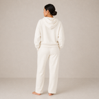 Back view of the ivory Fitfigura Lounge Oversized Hoodie – Soft Form with matching lounge pants.