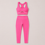 Flat lay of the Fitfigura LuxeSculpt™ Contour Legging Set in hot pink, featuring a matching sports bra and full-length leggings.
