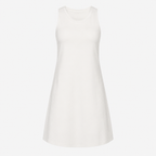Flat lay of the Fitfigura Match Dress – Sculpt Motion Form in white, showing the sleeveless design, high neckline, and clean hemline.