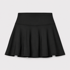 Flat lay of the Fitfigura Motion Skirt – Flow Court Form in black, showing the waistband and softly flared skirt design.