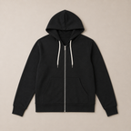 Flat lay of the black Fitfigura Performance Hoodie – Active Form showing the hood, zip-front closure, and long sleeves.
