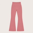 Flat lay of the Fitfigura Rib Knit Flare Pant – Textured Luxe Form in dusty pink, showing the high waist and full-length flared leg design.