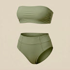 Flat lay of the Fitfigura Sculpt Bikini – Contour Form in sage green, featuring a bandeau-style bikini top and matching bottoms.
