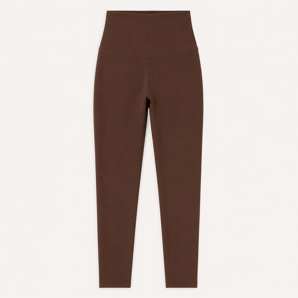 Flat lay of the Fitfigura Sculpt Legging in dark brown, showing the high waistband and full-length design.