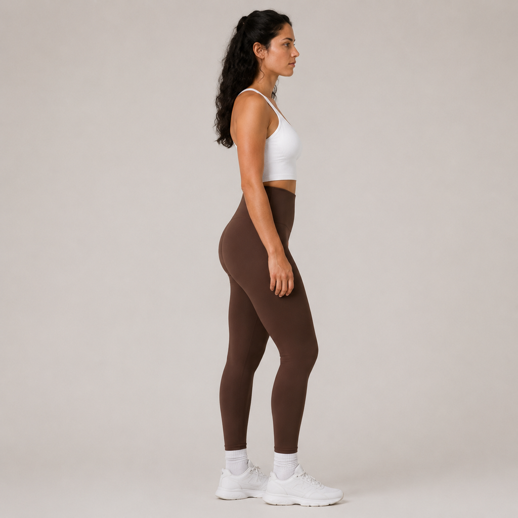 Side view of the dark brown Fitfigura Sculpt Legging, showing the high-waisted fit and full-length silhouette.