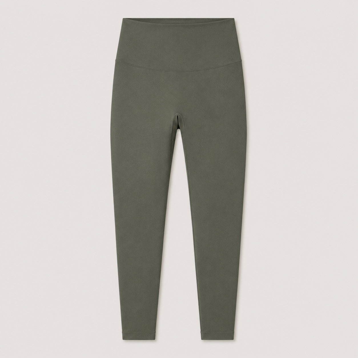 Flat lay of the Fitfigura Seamless Legging in olive green, showing the high waistband and full-length seamless design.
