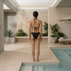 Back view of the black Fitfigura Strap Bikini – Minimal Form, showing the rear fit of the bikini top and matching bottoms.