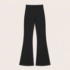 Flat lay of the Fitfigura Studio High Waist Flare Pant – Fluid Motion Form in black, showing the high waist and full-length flared leg design.