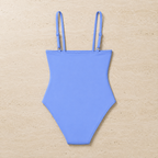 Flat lay back view of the Fitfigura Support One-Piece – Performance Form in blue, showing the clean back design and full one-piece shape.