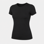 Flat lay of the Fitfigura Women’s Tight Short Sleeve Top in black, showing the crew neckline, short sleeves, and fitted shape.
