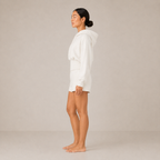 Side view of the Sculpt Hoodie – Structured Form, highlighting the structured fit and cropped length.